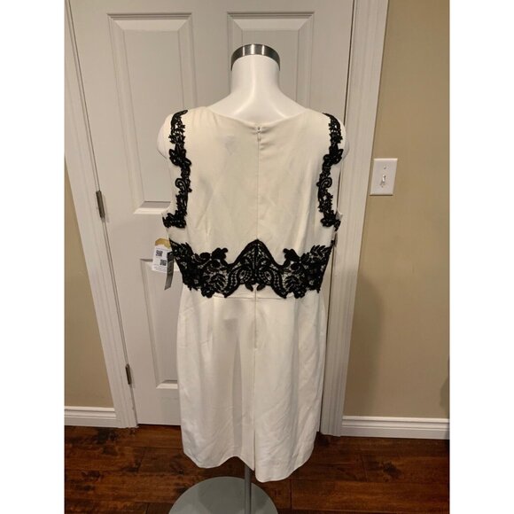 Tahari Arthur S. Levine White W/ Black Floral Applique Dress, Size 14, NWT! - Picture 5 of 6